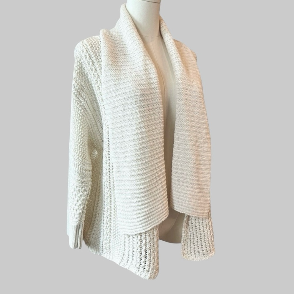 Michael Kors Linen Cotton Open Front Cardigan Sweater Knit Cream Ivory White L - Picture 13 of 13